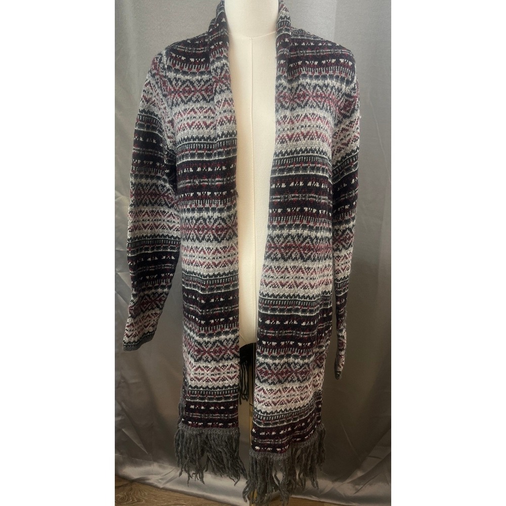 RuffHewn Womens PXL Fringe Cardigan Cozy Wool Blend Boho Western Striped Sweater